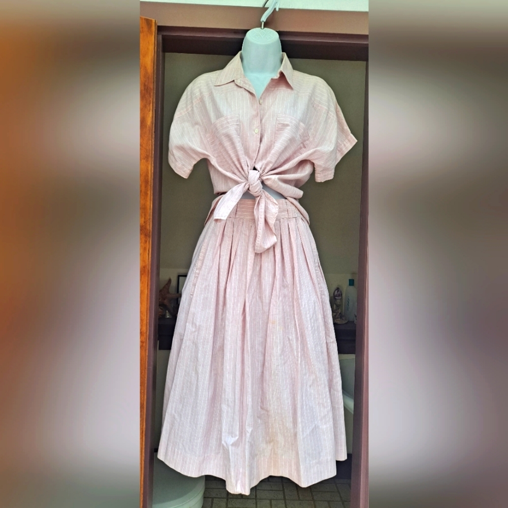 VINTAGE BRIANA Pleated Skirt Set Retro Rockabilly Pink Striped Skirt